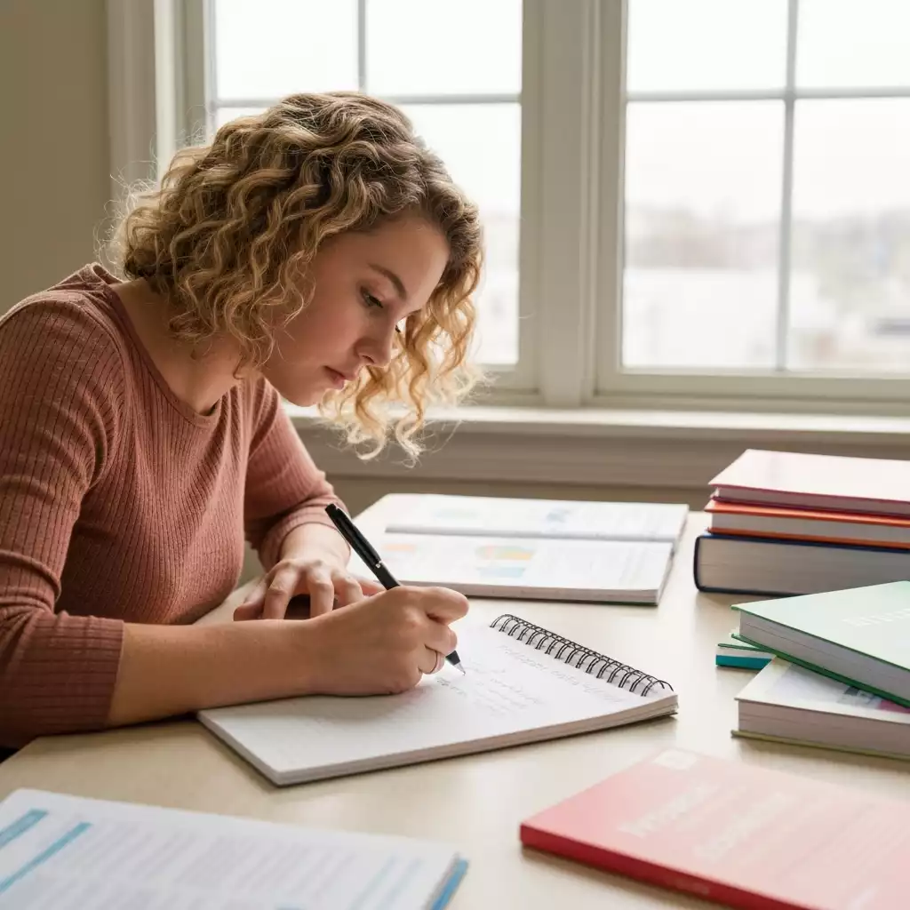 Student writing out personal development goals in a notebook